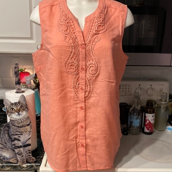 X women's Coral Bay sleeveless solid orange button regular size top XL.  EUC - Picture 1 of 4